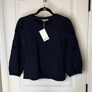 Splendid Women's Dark Blue Sweatshirt with Floral Cut-Outs